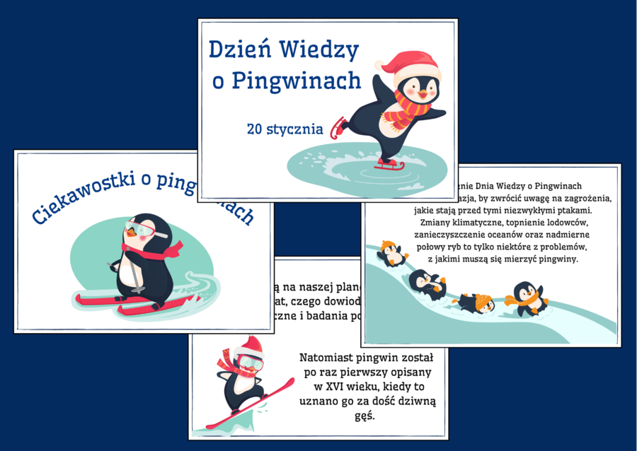 DZIEŃ PINGWINA – Dzień Wiedzy o Pingwinach – Ciekawostki o pingwinach - GAZETKA – świetlica – biblioteka – świetlica – 21 stron