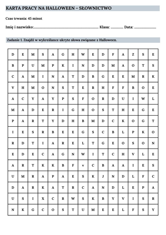 🎃👻KARTA PRACY – HALLOWEEN 🎃👻- KLASY 1-3 SZKOŁY PODSTAWOWEJ- WYKREŚLANKA, OBRAZKI, OPISZ SWOJE HALLOWEEN I KOSTIUM, CZYTANIE TEKSTU, SPEAKING + ODPOWIEDZI