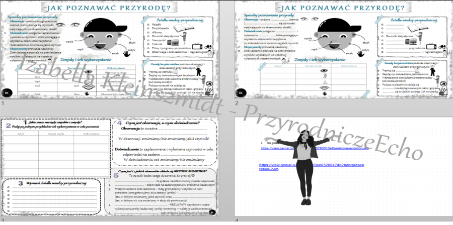 Kompletny zestaw na jedną lekcję „Jak poznawać przyrodę” – sketchnotka + karty pracy w power point + gratisowy link do prezentacji multimedialnej niekomercyjnej + gratisowy link do lekcji multimedialnej niekomercyjnej również wykonanej w genial.ly do ind