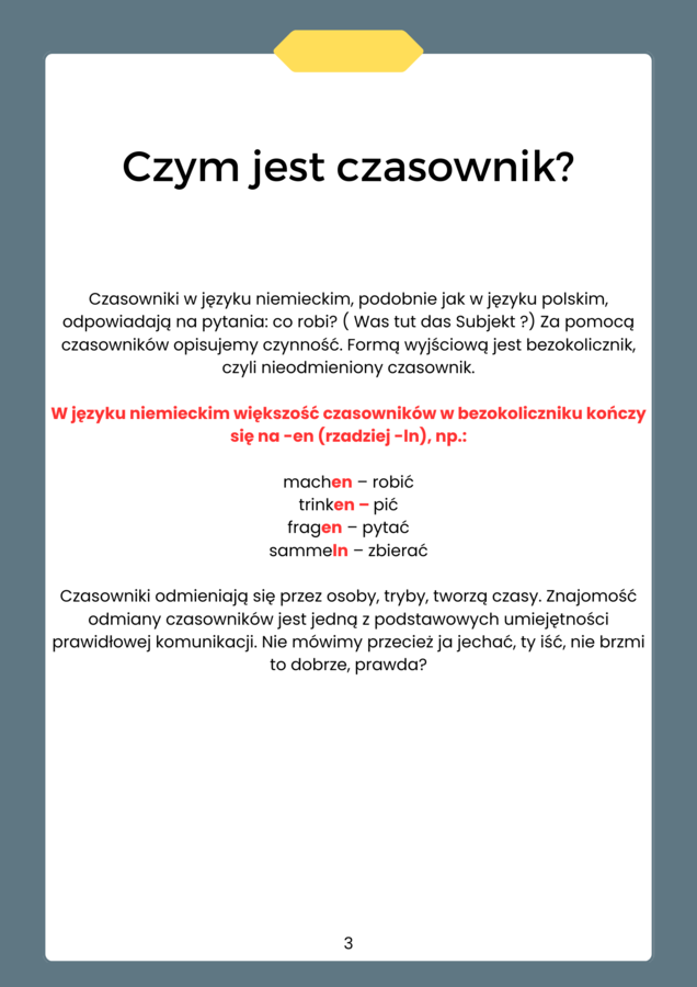 Czasowniki niemieckie dla początkujących. Część I, czas teraźniejszy Präsens. Dla pracujących i mieszkających w Niemczech.
