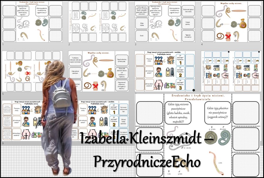 Notatka okienkowa/stacja zadaniowe/notatka interaktywna/notatka graficzna/karta pracy/sketchnotka „Nicienie - zwierzęta, które mają nitkowate ciało ”. Materiał wykonany na podstawie podręcznika z wydawnictwa Nowa Era – nowość 2024/2025. Biologia 6. Dział
