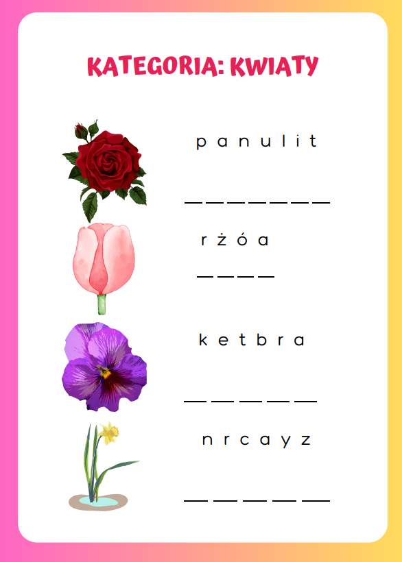 ROZSYPANKI WYRAZOWE Z OKAZJI DNIA KOBIET DLA MŁODSZYCH UCZNIÓW JĘZYK POLSKI