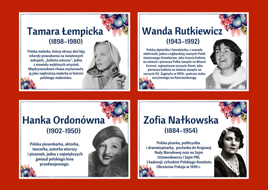 DZIEŃ KOBIET – – gazetka – SŁAWNE POLKI – biblioteka – świetlica – 24 strony – wersja 1