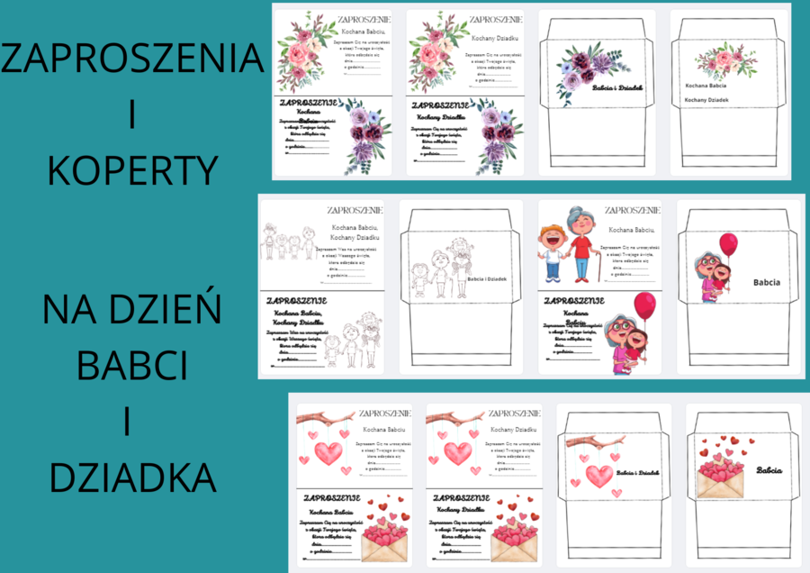 Zaproszenia i koperty na dzień Babci i Dziadka