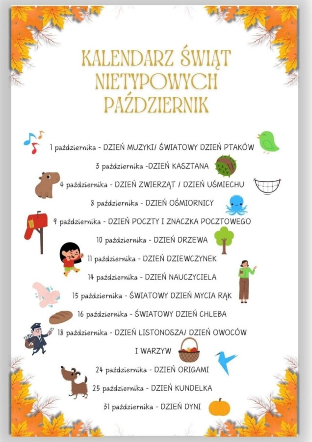 PAKIET MATERIAŁÓW NA PAŹDZIERNIK WEDŁUG KALENDARZA ŚWIĄT I DNI NIETYPOWYCH.