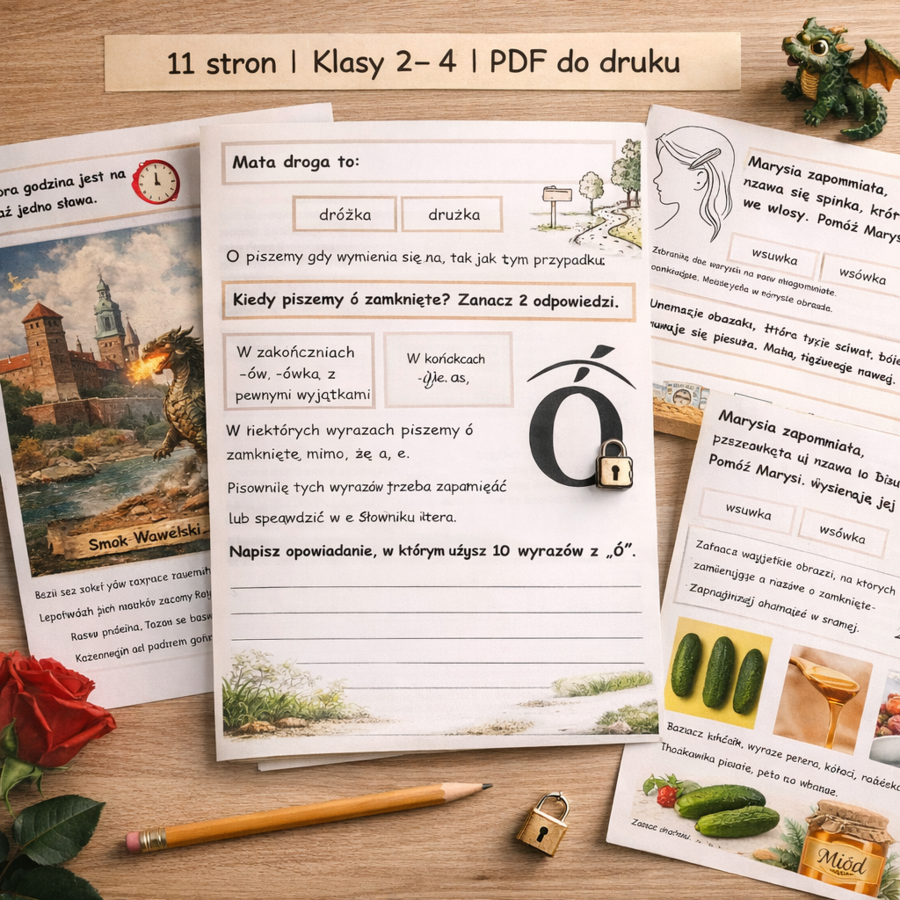 PISOWNIA WYRAZÓW Z "Ó". Zestaw zadań + komentarz i odpowiedzi