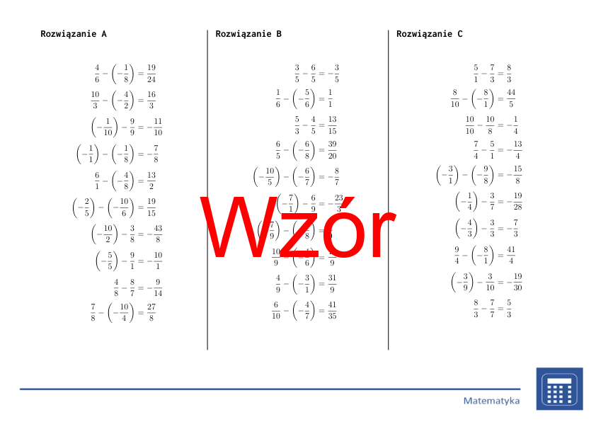 Odejmowanie ułamków dodatnich i ujemnych | matematyka | 26 kolumn