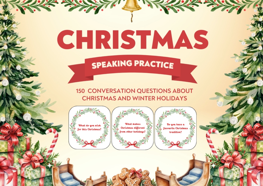 Świąteczne karty konwersacyjne – 150 CHRISTMAS SPEAKING CARDS: Świąteczny zestaw na lekcje z konwersacji dla młodzieży i dorosłych (A2-B1+)
