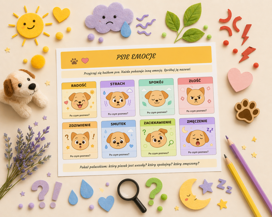 Psie emocje – plansza emocji dla przedszkolaka