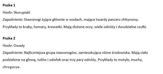 Fiszki- różnorodność życia (stawonogi, pajęczaki, mięczaki)