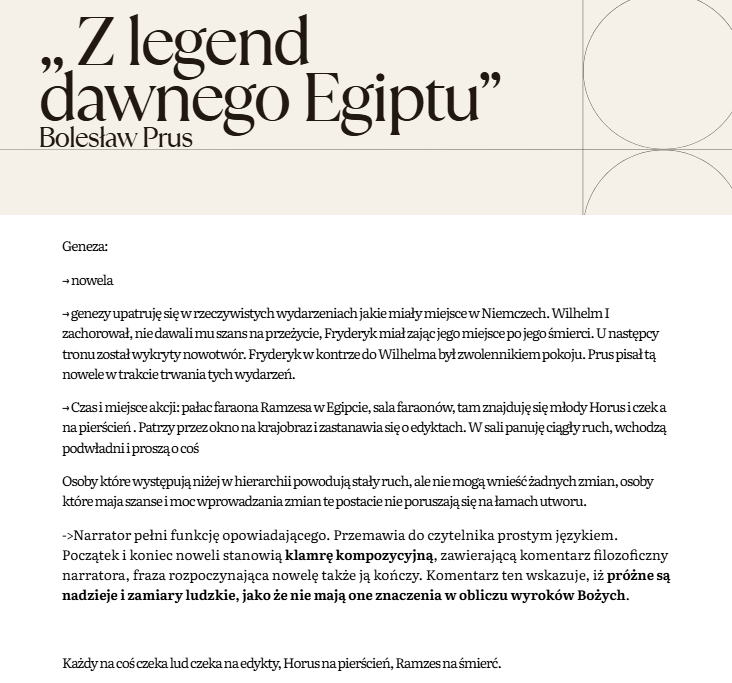 Opracowanie lektury ,,Z legend dawnego Egiptu"