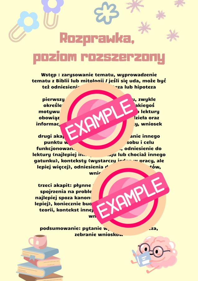Rozprawka, poziom rozszerzony, naklejka/ planer, wygodny do druku format, pdf