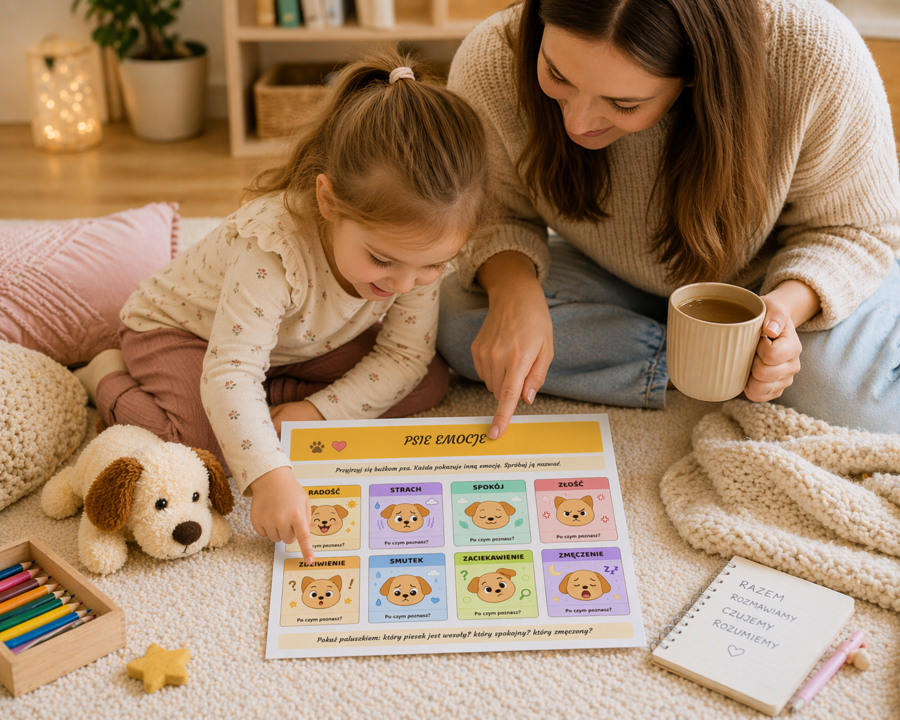 Psie emocje – plansza emocji dla przedszkolaka