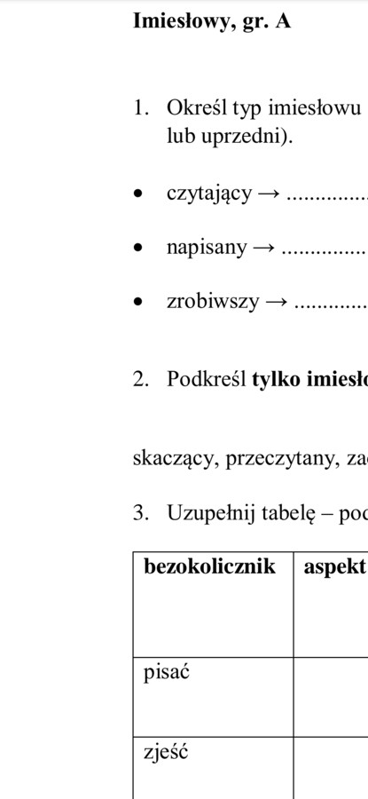 Imiesłowy - kartkówka