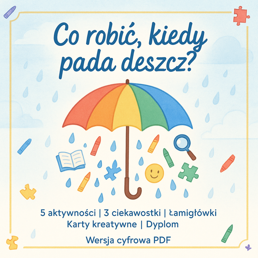 Kolorowanka: „Co można robić, kiedy pada deszcz?”