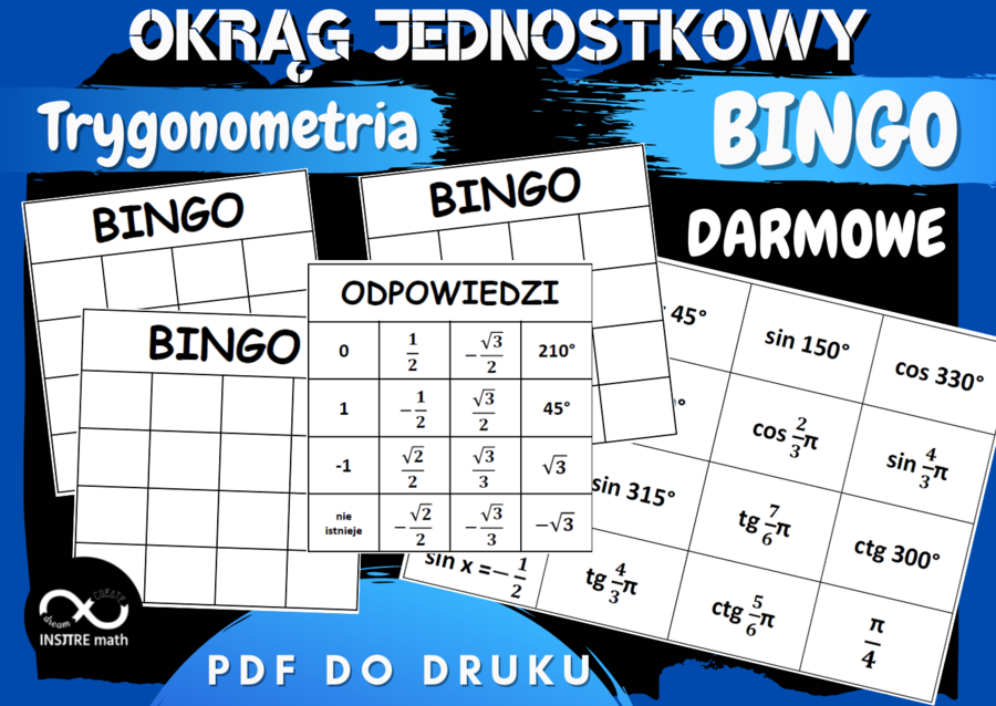 OKRĄG JEDNOSTKOWY - BINGO. Trygonometria na wesoło. Gra matematyczna