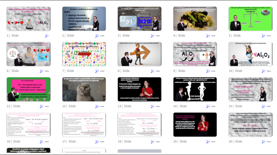 Prezentacja w genial.ly "Zapisywanie i odczytywanie przebiegu reakcji chemicznych" do edycji - klasa 7