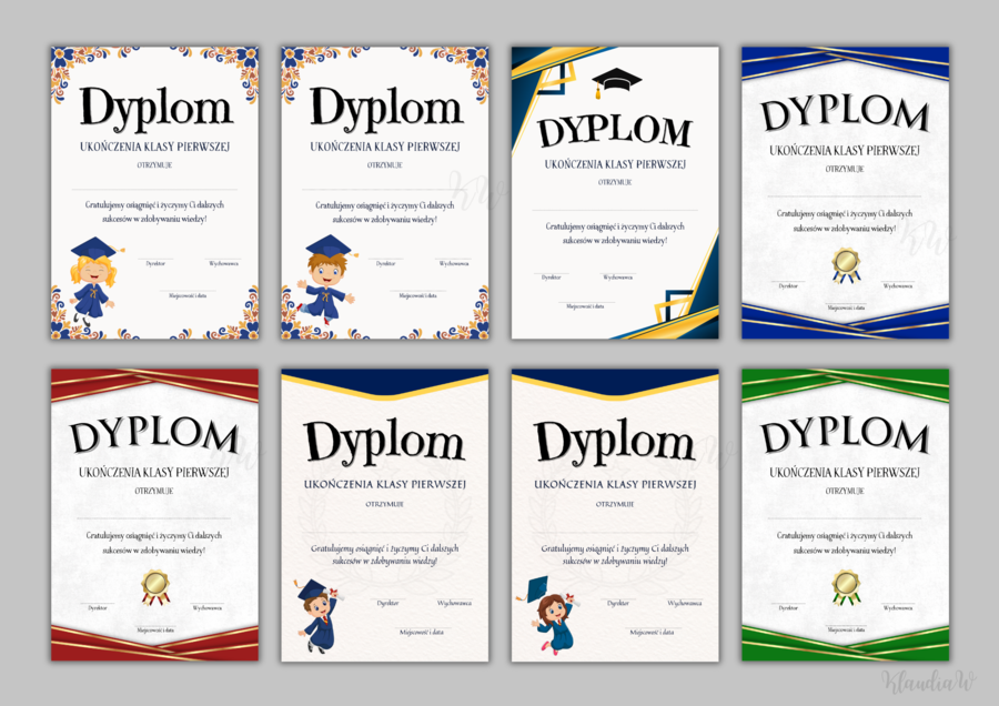 Dyplomy Ukończenia Klasy Pierwszej - zestaw