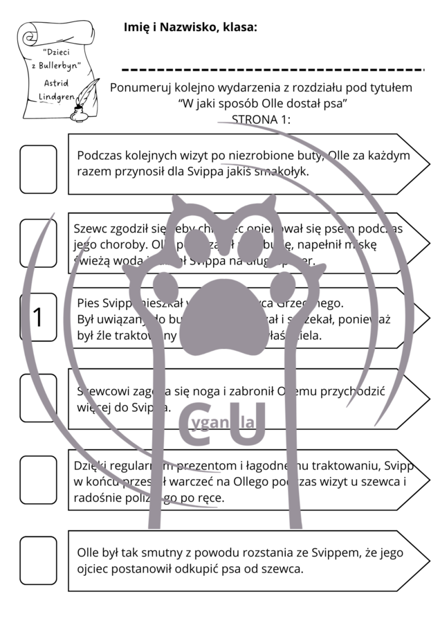 Karty pracy z odpowiedziami do lektury Astrid Lindgren "Dzieci z Bullerbyn"