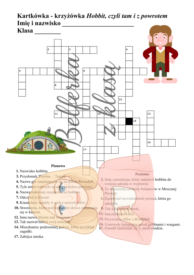 Kartkówka - krzyżówka z lektury "Hobbit, czyli tam i z powrotem"