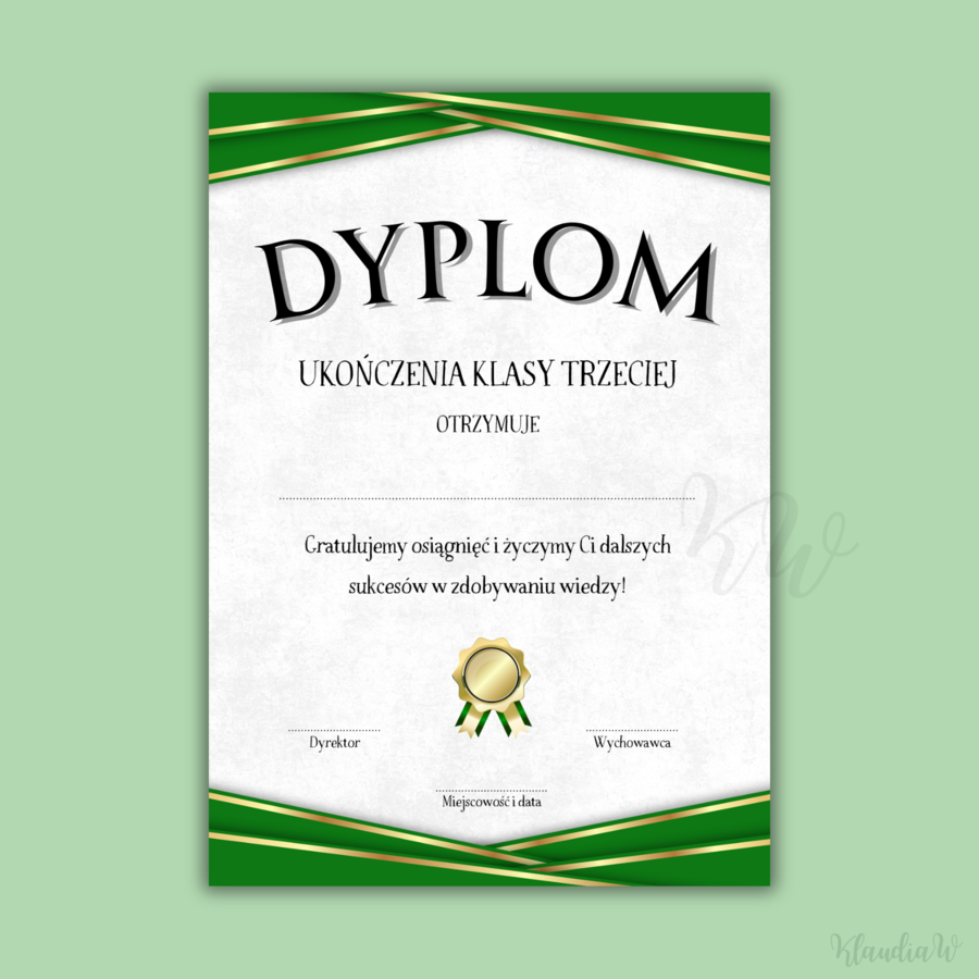 Dyplomy Ukończenia Klasy Trzeciej - zestaw