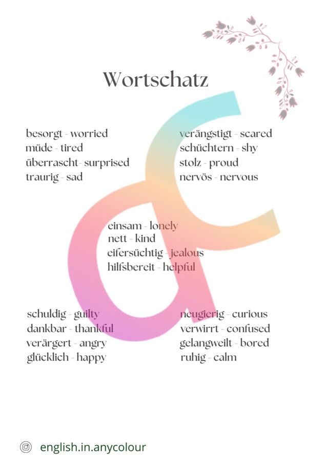 Niemiecki - Angielski Gefühle - Uczucia w języku niemieckim dla uczniów z wykładowym angielskim