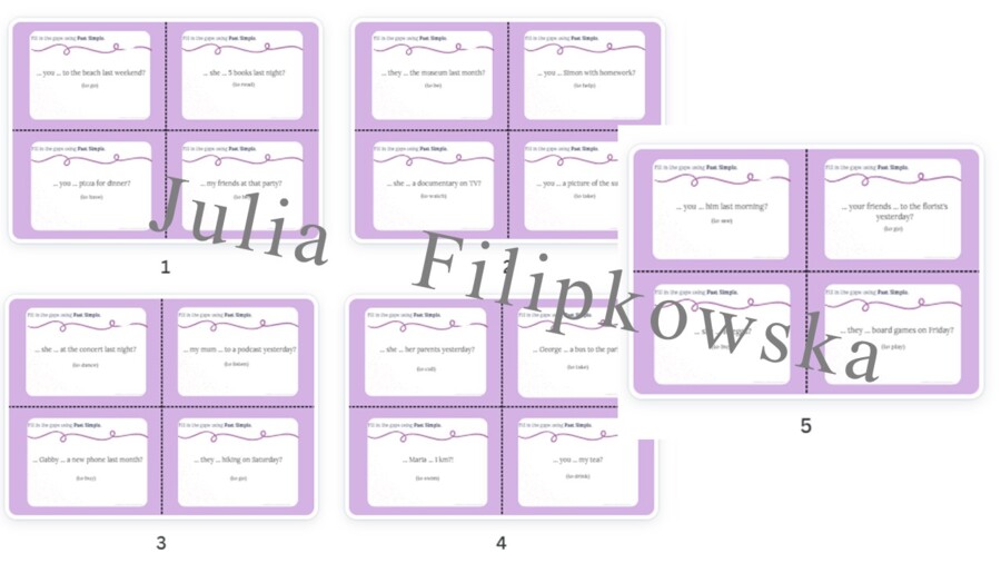 Past Simple/ Karty do mówienia/ Mówienie/ Speaking/ Konwersacje/ Klasy 4-8/ Klasy 4-6/ Klasy 6-8/ SP/ Warm-up/ Rozgrzewka/ Speaking cards/ Gramatyka/ Grammar/ Speaking cards grammar/ Grammar cards/ E8