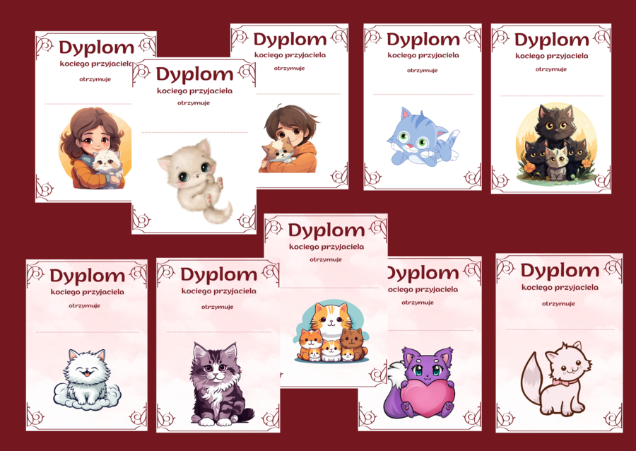 🖤🐱DZIEŃ KOTA – dyplomy – 15 wersji