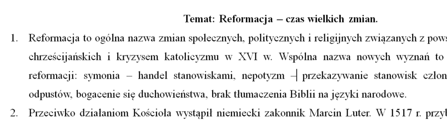 Reformacja - notatka