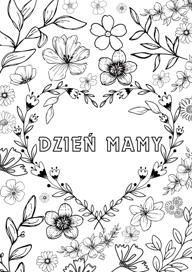 Dzień Mamy, kartka składana do pokolorowania dla mamy, kolorowanka XXL