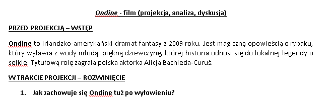 Karta pracy - film Ondine