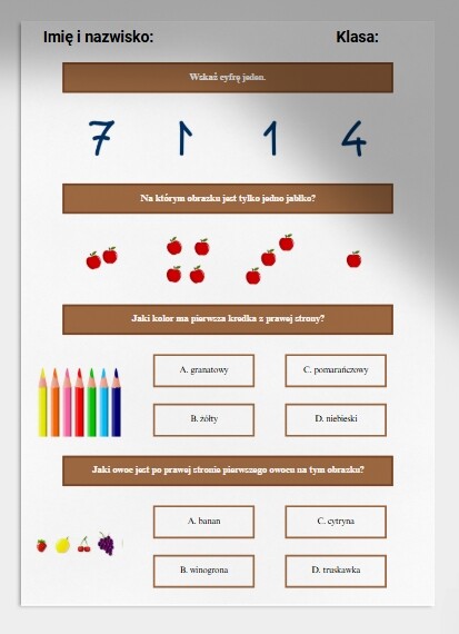 Liczby 1-10. Karta pracy. Sprawdzian. Ćwiczenia.
