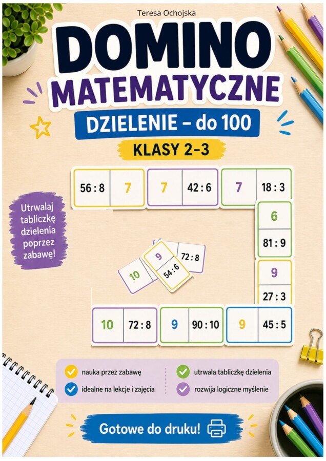 Domino matematyczne – dzielenie do 100 (kl. 2–3)