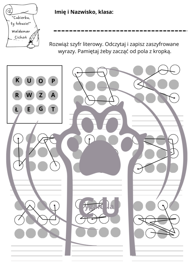 Karty Pracy z odpowiedziami do lektury „Cukierku, ty łobuzie!” Waldemara Cichonia