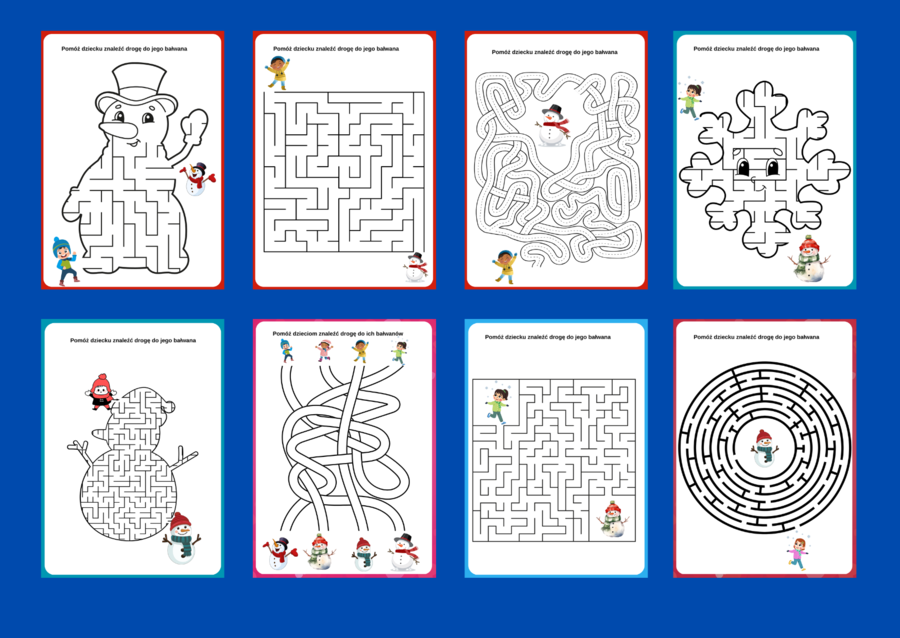 ZIMA – biblioteka – świetlica – przedszkole – labirynty – labirynt – 15 wersji