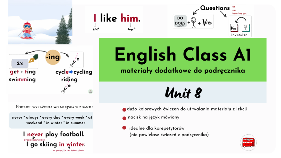 English Class A1, unit 8, materiały dodatkowe, no-prep, tworzenie pytań Present Simple