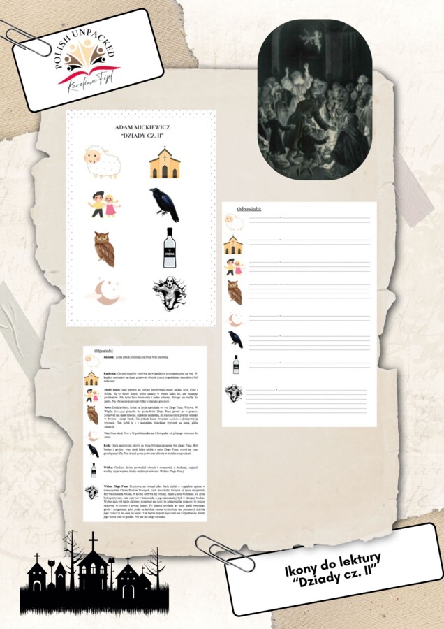 Ikony (symbole) Dziady cz. II + odpowiedzi egzamin ósmoklasisty, język polski, egzamin ósmoklasisty, lektura obowiązkowa klasa 7-8