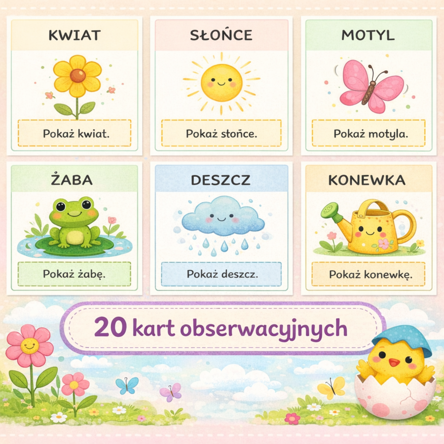 Wiosna tuż‑tuż! – Zestaw kart obserwacyjnych dla maluchów (2–3 lata)