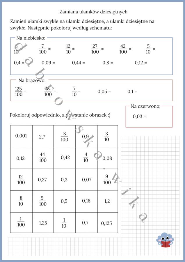 Zamiana ułamków dziesiętnych - kodowanka