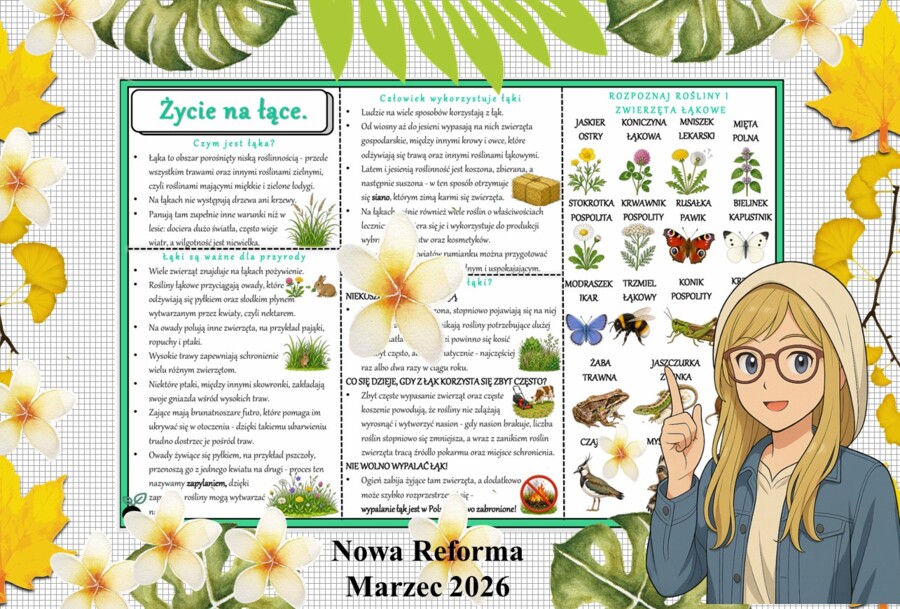 Sketchnotka/notatka - dla ucznia i przypomnienie dla nauczyciela w pdf. Temat "Życie w lesie". Przyroda 4. "Odkrywam przyrodę" zgodna z wydawnictwem Nowa Era. Dział "Życie na lądzie".