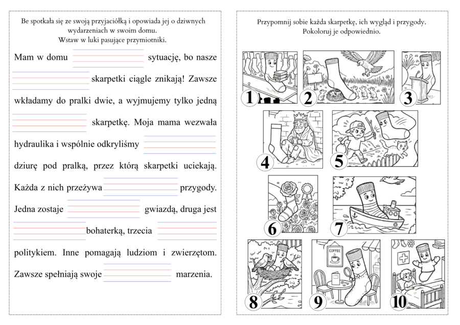 Niesamowite przygody 10 skarpetek - karty pracy do druku pdf