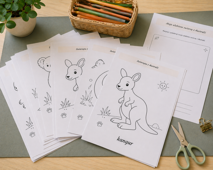 Kolorowanka: Zwierzęta z Australii