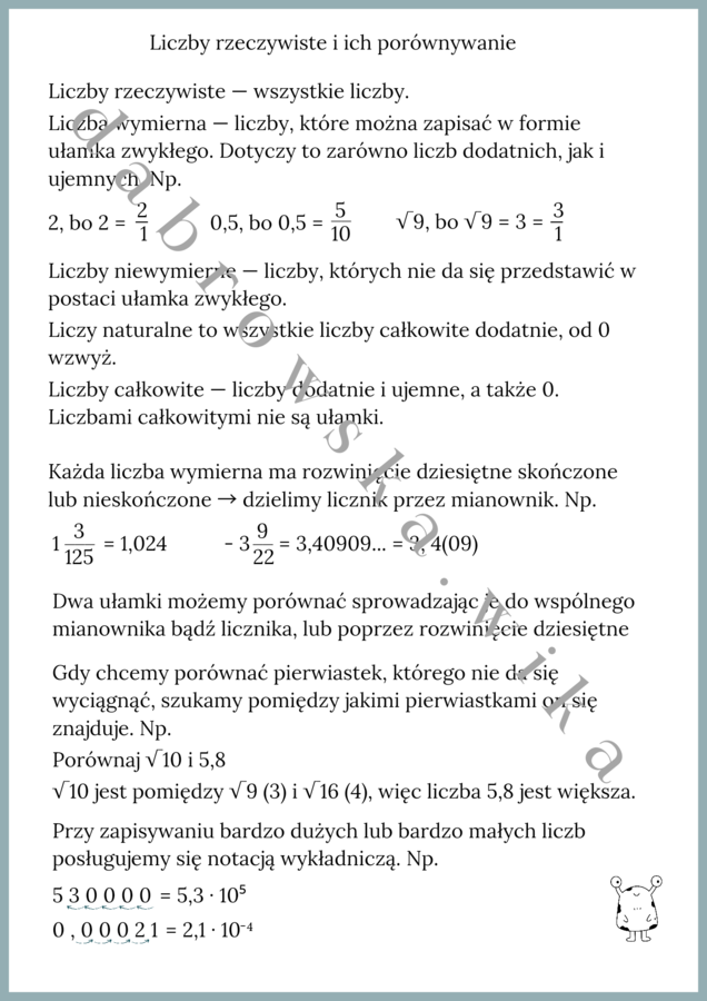 Liczby rzeczywiste i ich porównywanie - notatka