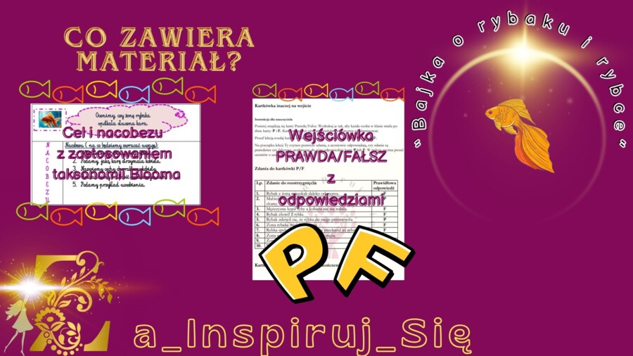 Baśnie: "Kopciuszek", "Bajka o rybaku i rybce", "Królowa pszczół", cechy baśni - karty pracy, scenariusz lekcji, zadania