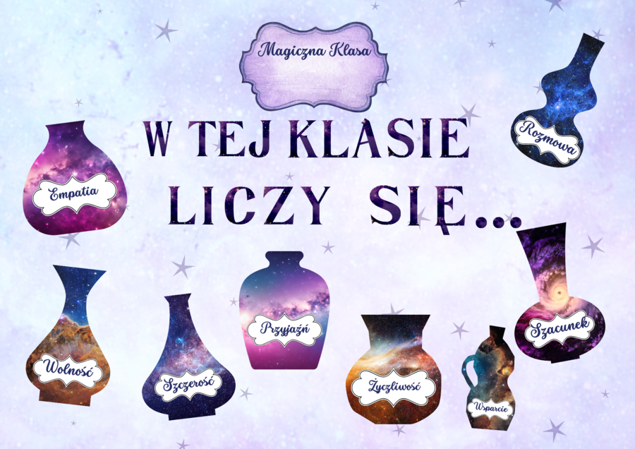 Magiczna klasa i jej wartości - gazetka do klasy, napis powitalny na rozpoczęcie roku