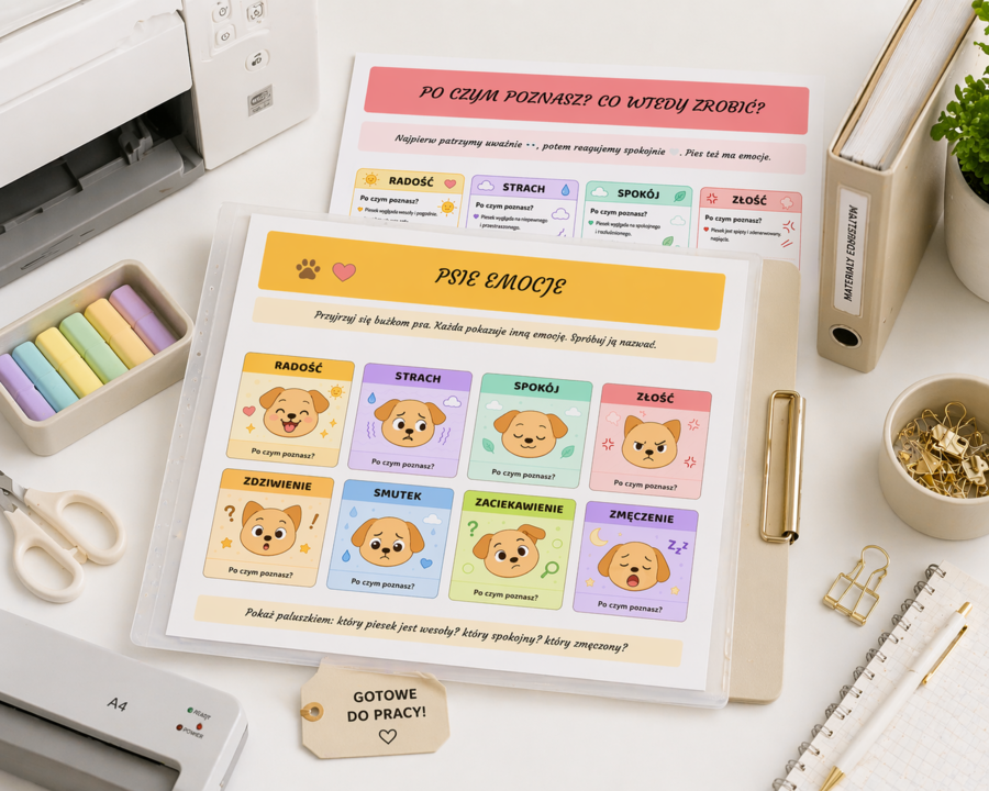 Psie emocje – plansza emocji dla przedszkolaka