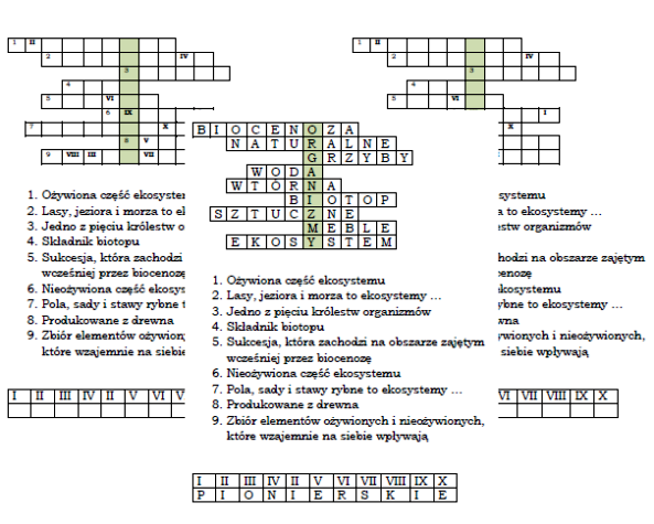 Logogryf na podsumowanie lekcji o ekosystemie