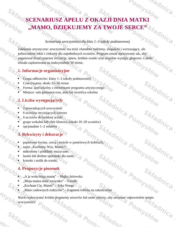 DZIEŃ MATKI – scenariusz apelu/uroczystości dla klas 1-3 (plik do edycji)