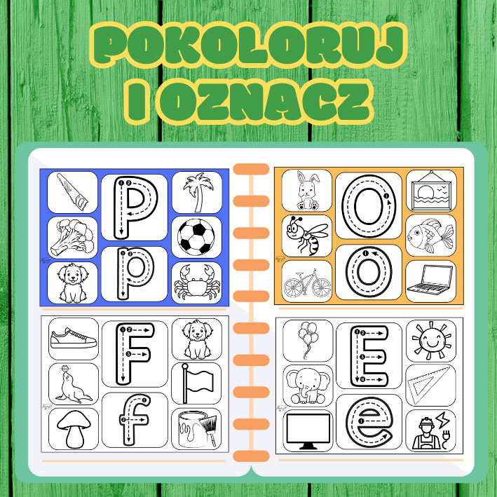 Zestaw kart do nauki alfabetu – pokoloruj i oznacz. Wersja kolorowa i czarno-biała