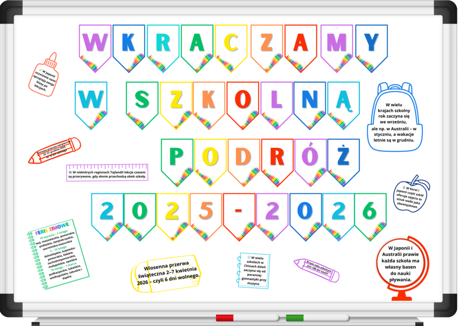 Napis na rozpoczęcie roku szkolnego, gazetka szkolna, 1 wrzesień, Literki, 2025-2026